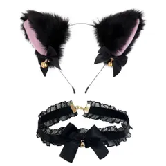 【特価セール】猫耳 カチューシャ 2点セット 鈴付き リボン付き かわいい ねこ耳 ねこみみ 黒猫 ふわふわ コスプレ 仮装 小物 ヘアアクセサリー ヘッドバンド イベント 学園祭 ハロウィン