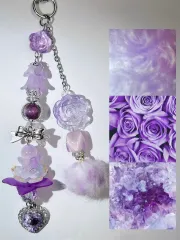 パープル ローズ ビーズ キーホルダー しおり バッグ スマートフォン ホルダー リボン ハート ダイヤモンドアート