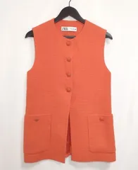 【230057】ZARA ザラ  ニットベスト　トップス　装飾ボタン　コットン100％　EURS  ・ オレンジ