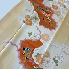付け下げ 正絹 金駒刺繍 美しい染めの花 紋なし 袷 着物 MK-6895