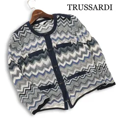 TRUSSARDI トラサルディ シルク★ 透かし編み ジグザグ柄 ノーカラー ジャケット カーディガン 日本製 Sz.40 レディースのサムネイル