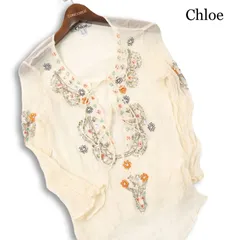 Chloe クロエ 春夏★ シルク 長袖 スパンコール 刺繍 シフォン ブラウス Sz.40 レディースのサムネイル