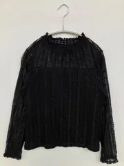 L’espoir レスポワール シャツ/ブラウス L ブラック ナイロン レース ミドル丈 長袖 スタンドカラー