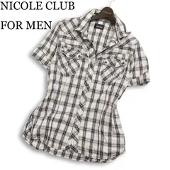 NICOLE CLUB FOR MEN ニコルクラブ フォーメン 春夏 襟ワイヤー★ 半袖 チェック ウエスタン スリム シャツ Sz.48 メンズ