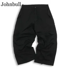Johnbull ジョンブル 春夏★ 麻 リネン混 ストレッチ ワイド カーゴ イージー パンツ Sz.S メンズ 黒
