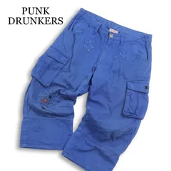 PUNK DRUNKERS パンクドランカーズ 春夏★ スター スパイダー刺繍 クロップド カーゴ パンツ Sz.M位 メンズ 青のサムネイル