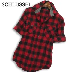 SCHLUSSEL シュリセル 春夏★ シワ加工 半袖 オンブレー チェック スリム ワーク シャツ Sz.3 メンズのサムネイル