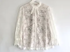 【230929】CHRISCELIN クリスセリーン  レース使いブラウス　 スパンコール/ビーズ装飾　花柄  ・40 301-5698 ホワイト