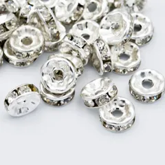 ビーズクラブ ロンデル メタルビーズ スペーサー 銀 平型 45個 8mm ブレスレット ネックレス 金具 金属ビーズ パーツ