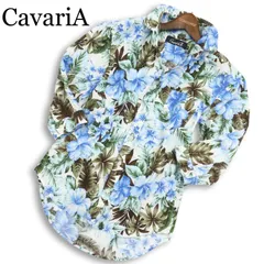CavariA キャバリア 春夏★ 七分袖 花柄 総柄 ハイビスカス スリム シャツ 日本製 Sz.46 メンズのサムネイル