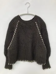 BEAMS HEART ビームスハート ニット/セーター ブラウン ニット 無地 刺繍 ショート丈 長袖 クルーネック(丸首)