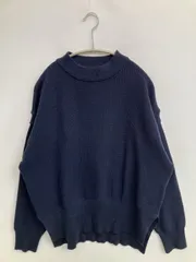 THE SHOP TK ザショップティーケー ニット/セーター M ネイビー 無地 ミドル丈 長袖 クルーネック(丸首)