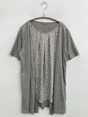 TOPVALU トップバリュ Tシャツ/カットソー L グレー ドット柄 ミドル丈 半袖 クルーネック(丸首)