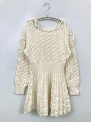 one after another NICE CLAUP ワンアフターアナザーナイスクラップ ワンピース S アイボリー ウール・ニット ナイロン 無地 リボン 長袖 ショート・ミニ丈 フレア