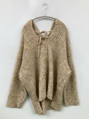 LOWRYS FARM ローリーズファーム ニット/セーター F ベージュ ニット 無地 リボン ミドル丈 長袖 Vネック