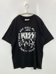 KISS キス Tシャツ/カットソー XL ブラック 前面プリント ブランドロゴ 半袖 ミドル丈 クルーネック(丸首)