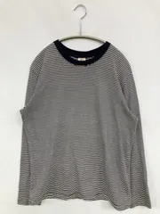 AIGLE エーグル Tシャツ/カットソー S ネイビー ボーダー柄 ブランドロゴ ミドル丈 長袖 クルーネック(丸首)