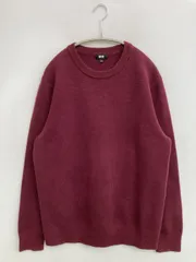 UNIQLO ユニクロ ニット/セーター L レッド 無地 コットン ミドル丈 長袖 クルーネック(丸首)