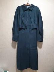 (新品 77サイズ) トレンチ型ベルト付きワンピース シャツ型フリル ロング丈ワンピース ツーウェイ