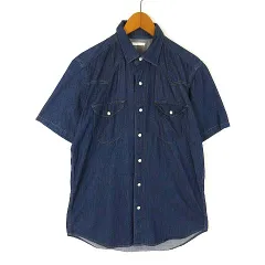 ジーユー GU デニムシャツ ウエスタンシャツ 半袖 S インディゴブルー