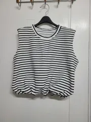 新)55 77 季節の変わり目 クロップド タンクトップ ボーダー柄 裾バンディング