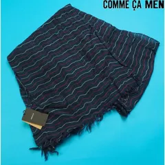 新品定価1.4万円 COMME CA MEN コムサメン イタリア製 最高級 ストール/マフラー ストライプ 紺(52) 56RA03