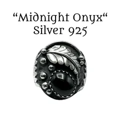 【漆黒の石】 ブラックオニキス 超重厚 大ぶり Silver 925 刻印 Vintage Design Ring シルバー デザイン リング 17号 メンズ ワイド インディアンジュエリー 自然 ボタニカル 植物 リーフ