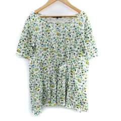 トランスワーク TRANS WORK チュニック 半袖 ラウンドネック 総柄 ペプラム 38 M マルチカラー 緑 グリーン 黄 イエロー /SM31のサムネイル