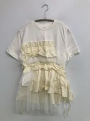 KBF ケービーエフ Tシャツ/カットソー One ホワイト 無地 フリル ミドル丈 半袖 クルーネック(丸首)