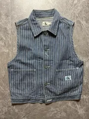【雰囲気抜群】CK カルバンクライン デニムベスト S ストライプ Y2K 0s ショート丈 ゆるだぼ アーカイブ Calvin Klein