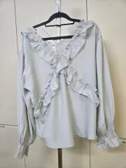 スカイブルー フリル ブラウス