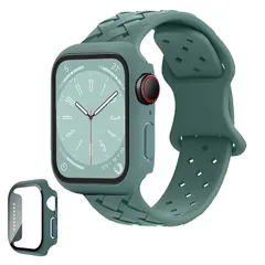 【新品】 [INIAYOH] コンパチブル Apple Watch バンド アップルウォッチ 45mm バンドとケース 編み込み ゴム 互換用のApple Watch Series 7/8/9 全面保護（グリーン 0