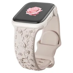【新品】 コンパチブル アップルウォッチ バンド 40mm 42mm 44mm 41mm 38mm 45mm 46mm 49mm レディース 女性、シリコン製交換ベルト バラ花柄彫刻入りバンド コンパチブル アップルウォッチ バンド 10 9 8 7 6  1