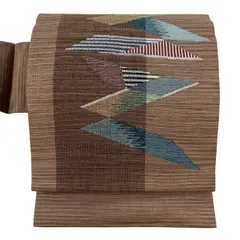 【美品】 名古屋帯 優品 幾何学模様 金糸 薄茶色 正絹 【中古】