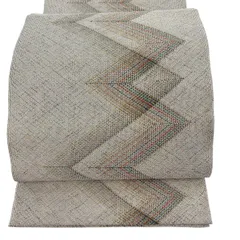 【美品】 名古屋帯 秀品 幾何学模様 金糸 薄茶色 正絹 【中古】