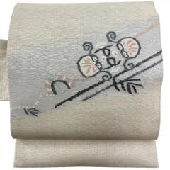 名古屋帯 秀品 夏帯 草花 幾何学 クリーム 正絹 【中古】