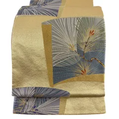 袋帯 秀品 関西仕立て 若松 金銀糸 金色 六通 正絹 【中古】