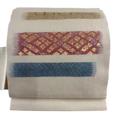 【美品】 名古屋帯 秀品 幾何学 金糸 箔 クリーム 正絹 【中古】