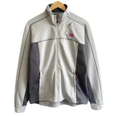 (レディース) THE NORTH FACE ザノースフェイス ソフトシェルジャケット ロゴ刺繍 バイカラー 裏起毛 ライトグレー×チャコールグレー L/Gサイズ No.P421