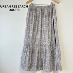URBAN RESEARCH DOORS 小花柄 ロングスカート グレー フレア ウエストゴム