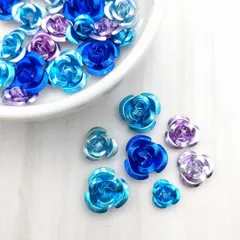 アルミ薔薇パーツ K-064 ブルー 水色 パープル 紫 アソート 7mm 10mm 12mm 30個 通し穴付き 金属パーツ デコ素材 ハンドメイド ジュエリー アクセサリーパーツ ビーズクラブ