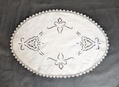 アンティーク イタリア 麻糸チュール刺繍ドイリー 風車/クロス ループ
