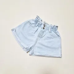 プーさん ハイウエスト 밴딩 ライトブルー デニムハーフパンツ S 100号