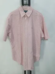 ポロ ラルフローレン シャツ オックスフォード ストライプ 半袖 シャツ クラシックフィット ピンク L