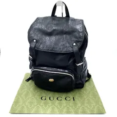 【真贋鑑定済】 グッチ GUCCI レザーリュック バックパック インターロッキング G金具 フラップ ブラック 黒 シボ革 牛革 本革 メンズ レディース ユニセックス 通勤 通学 A4収納可能 ヴィンテージ 巾着 大容量 正規品のサムネイル