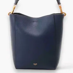 【真贋鑑定済み】CELINE セリーヌ サングル バケットバッグ ショルダーバッグ ネイビー 紺 ウール レザー 本革 ワンショルダー バケツ型 セミショルダー レディース 上品 正規品のサムネイル