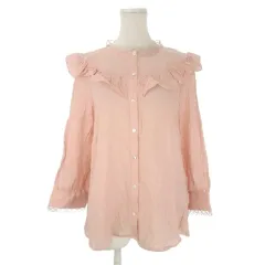 ザラ ZARA シャツ ブラウス M ピンク レース ドット柄 フリル 長袖 /CK45 ■GY61