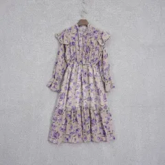 レディース フラワー ウエストゴム ネックリボン シフォン ONE PIECE free