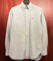 Ralph Lauren CLASSIC FIT ヒッコリーストライプ柄 長袖ボタンダウンオックスフォードシャツ サックスブルー×ホワイト Sサイズ