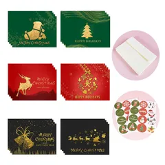 【数量限定】シール付き 封筒付き グリーティングカード メッセージカード クリスマス 24枚入り カード 祝いカード 6種 挨拶 感謝状 お礼 クリスマスカード かわいい クリスマスツリー柄 サムコス トナカイ柄 プレゼント